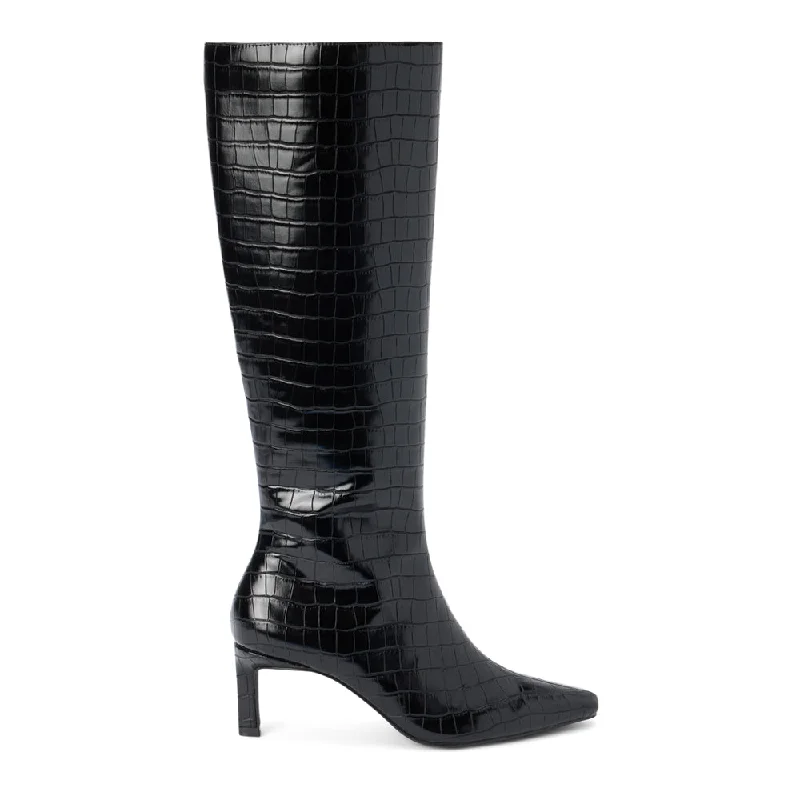 Robbie Croc Embossed Pointed Toe Zippered Boots